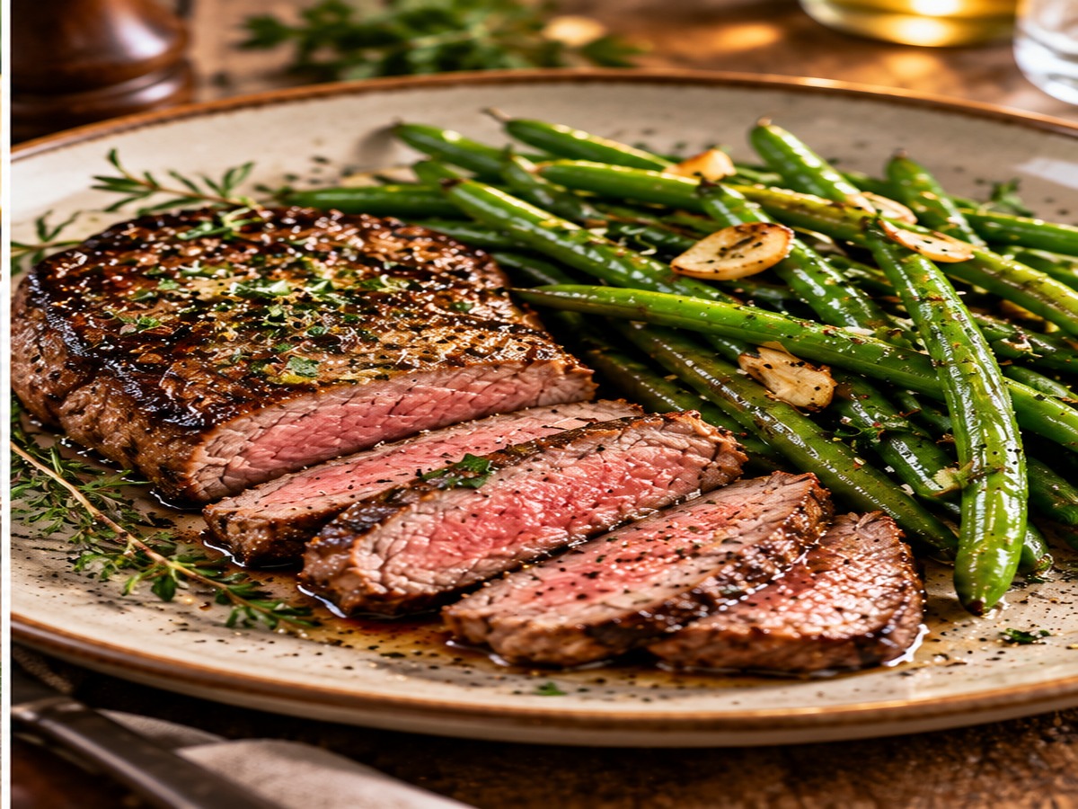 Rindersteak mit grünen Bohnen