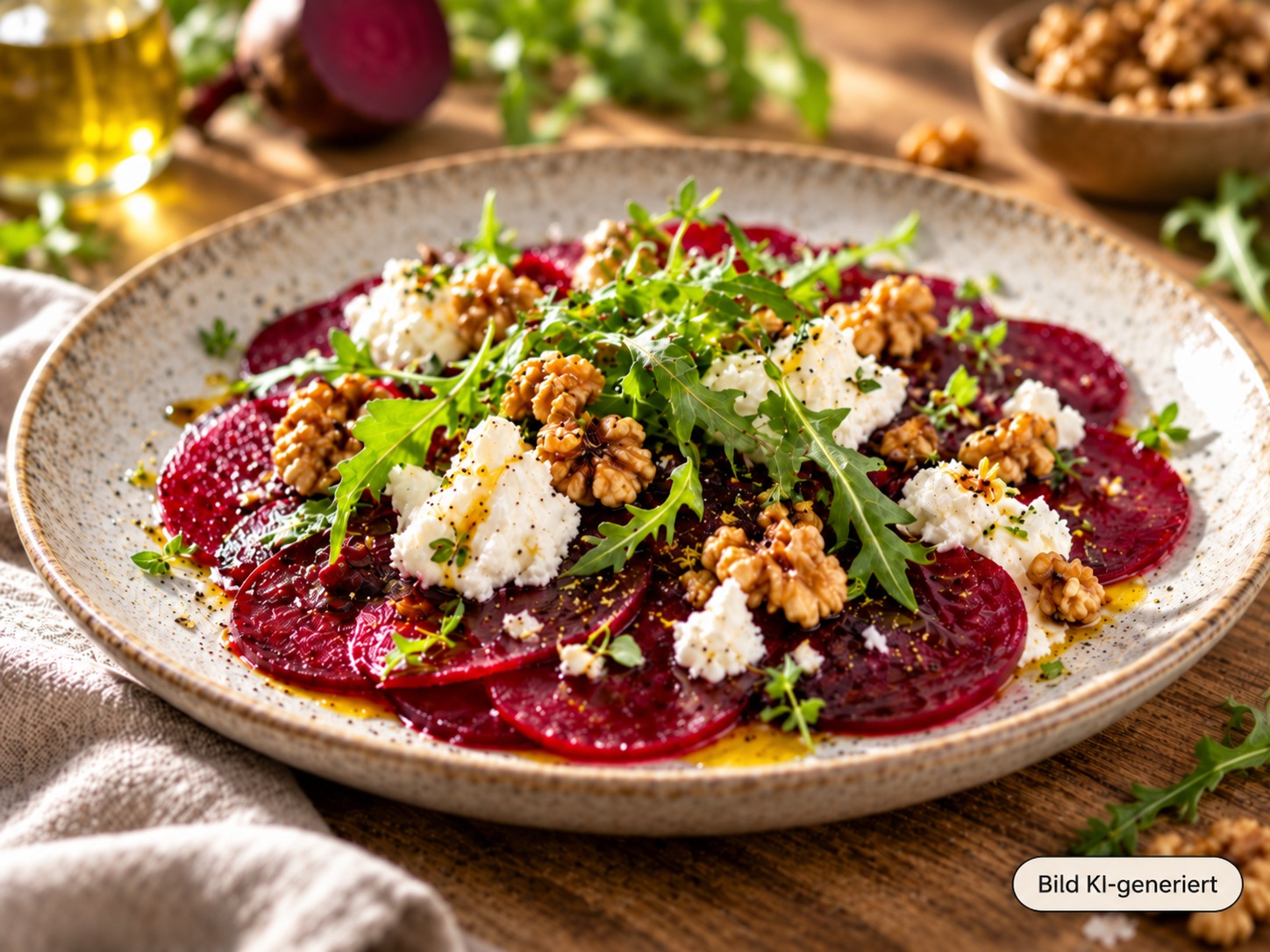 Carpaccio von Roter Bete mit Ziegenkäse & Walnüssen