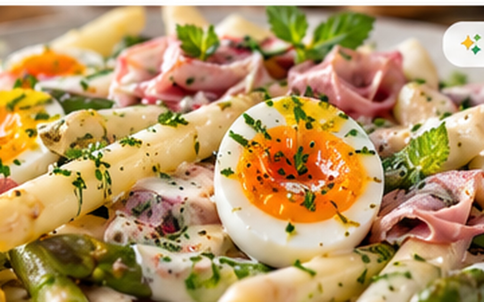 Spargelsalat mit Ei und Schinken