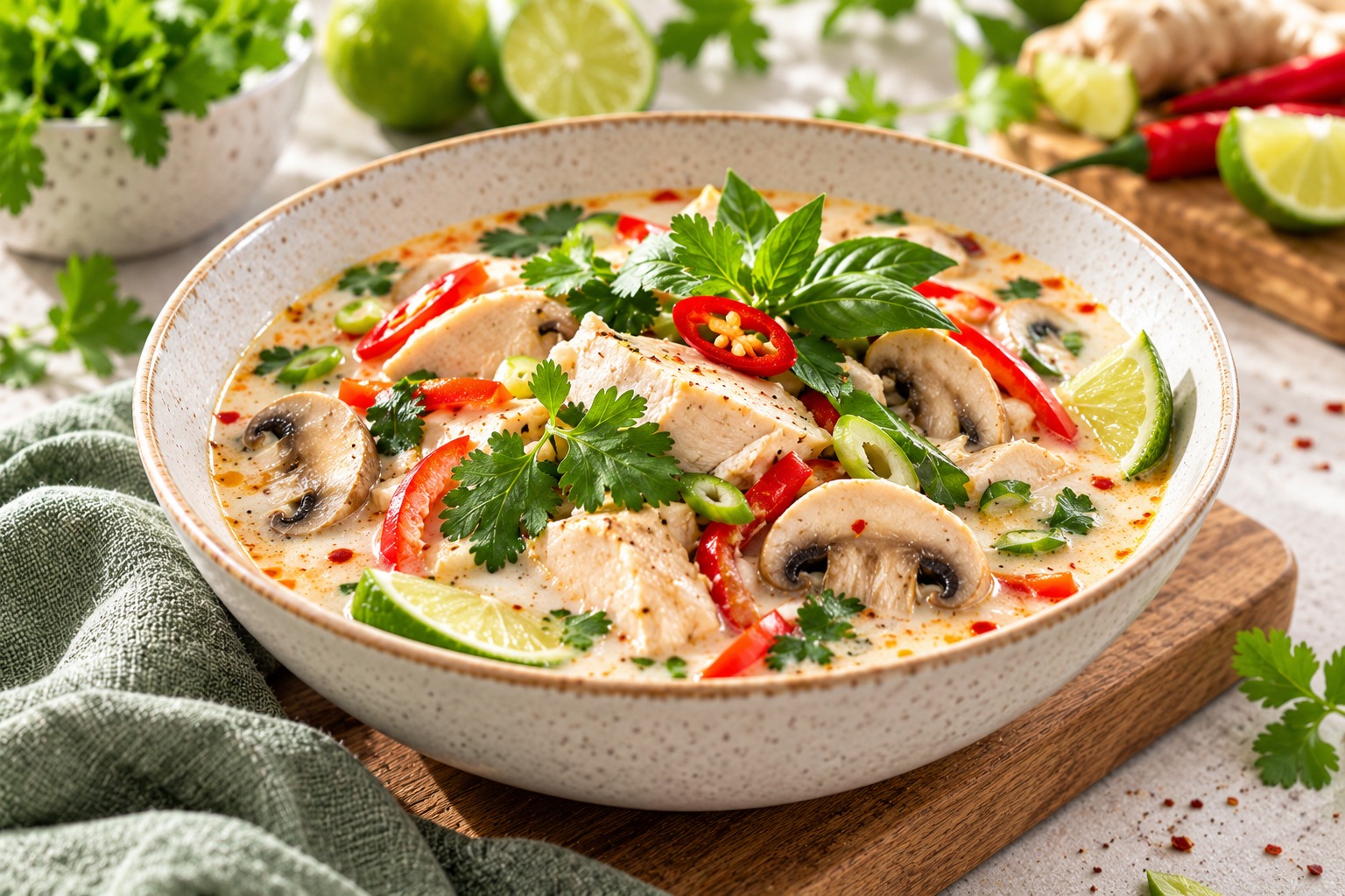 Thailändische Hühnersuppe mit Kokosmilch
