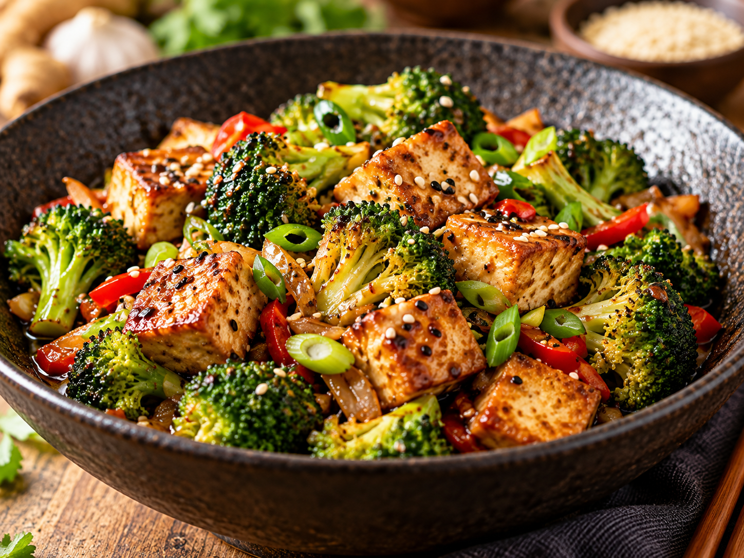 Gebratener Tofu mit Brokkoli und Sesam