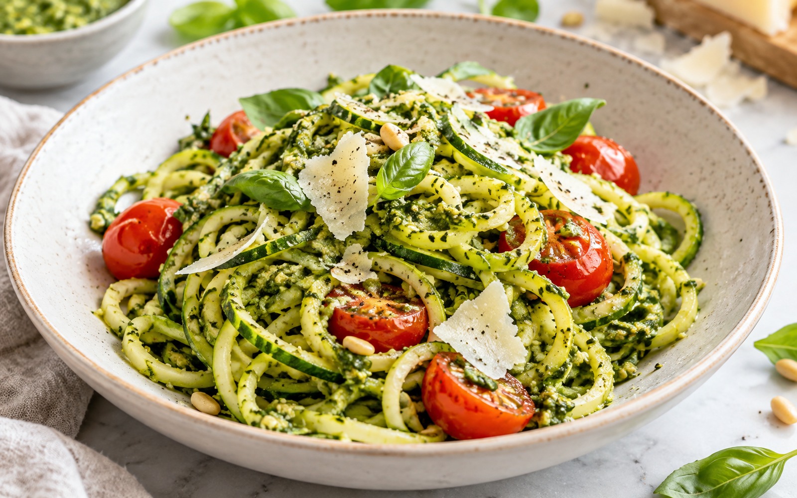 Zucchini-Nudeln mit hausgemachtem Pesto